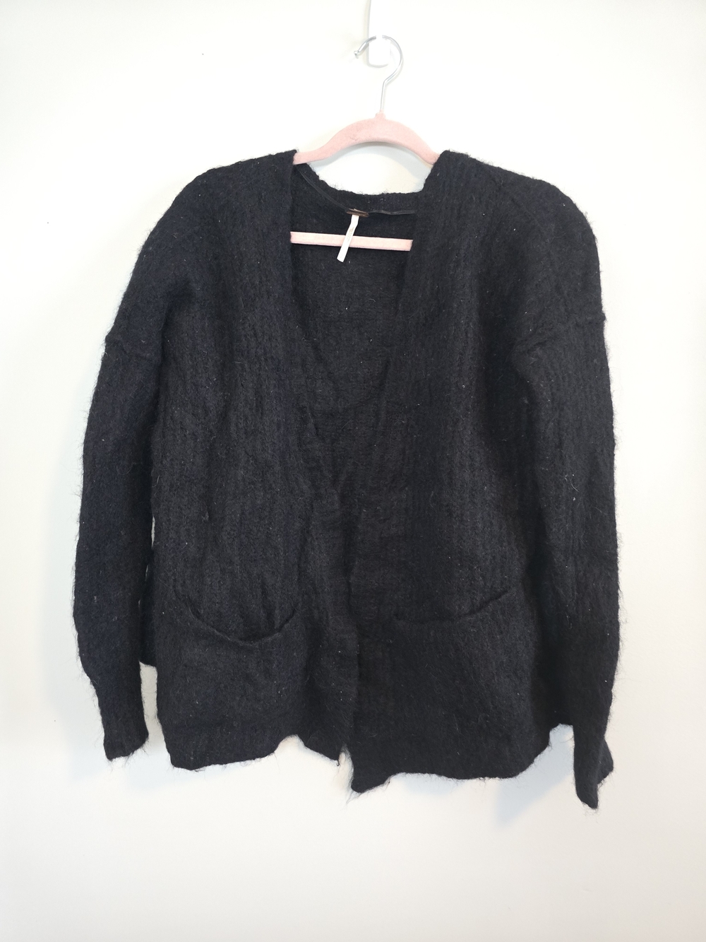 Free People Black Alpaca Wool Blend Open Front Pocket Cardigan Women’s S